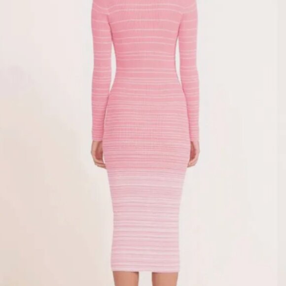 STAUD Pink Shoko Midi Dress NWT - Coral Pink/White - Size Medium - New with Tags - Picture 3 of 6